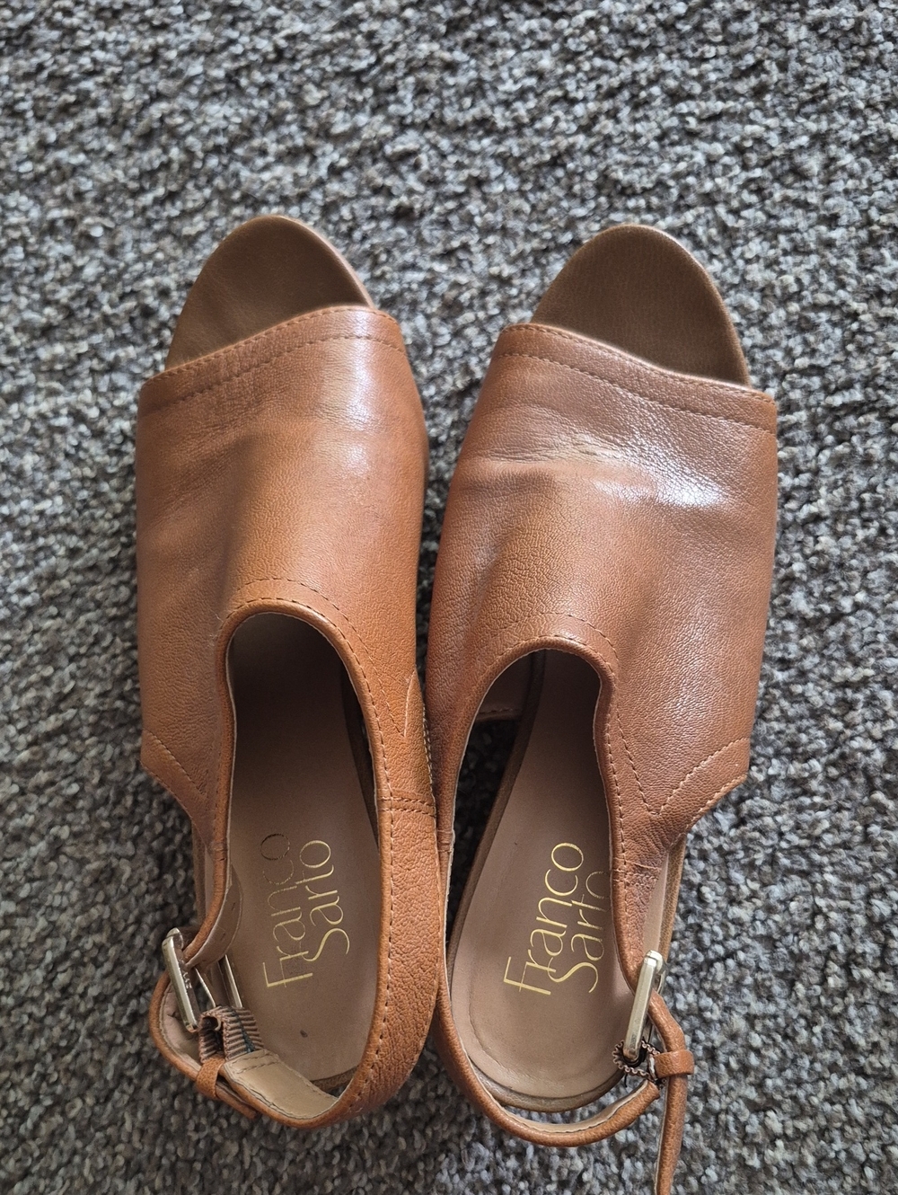 Franco Sarto Cognac Leather Open-Toe Slingback Mules